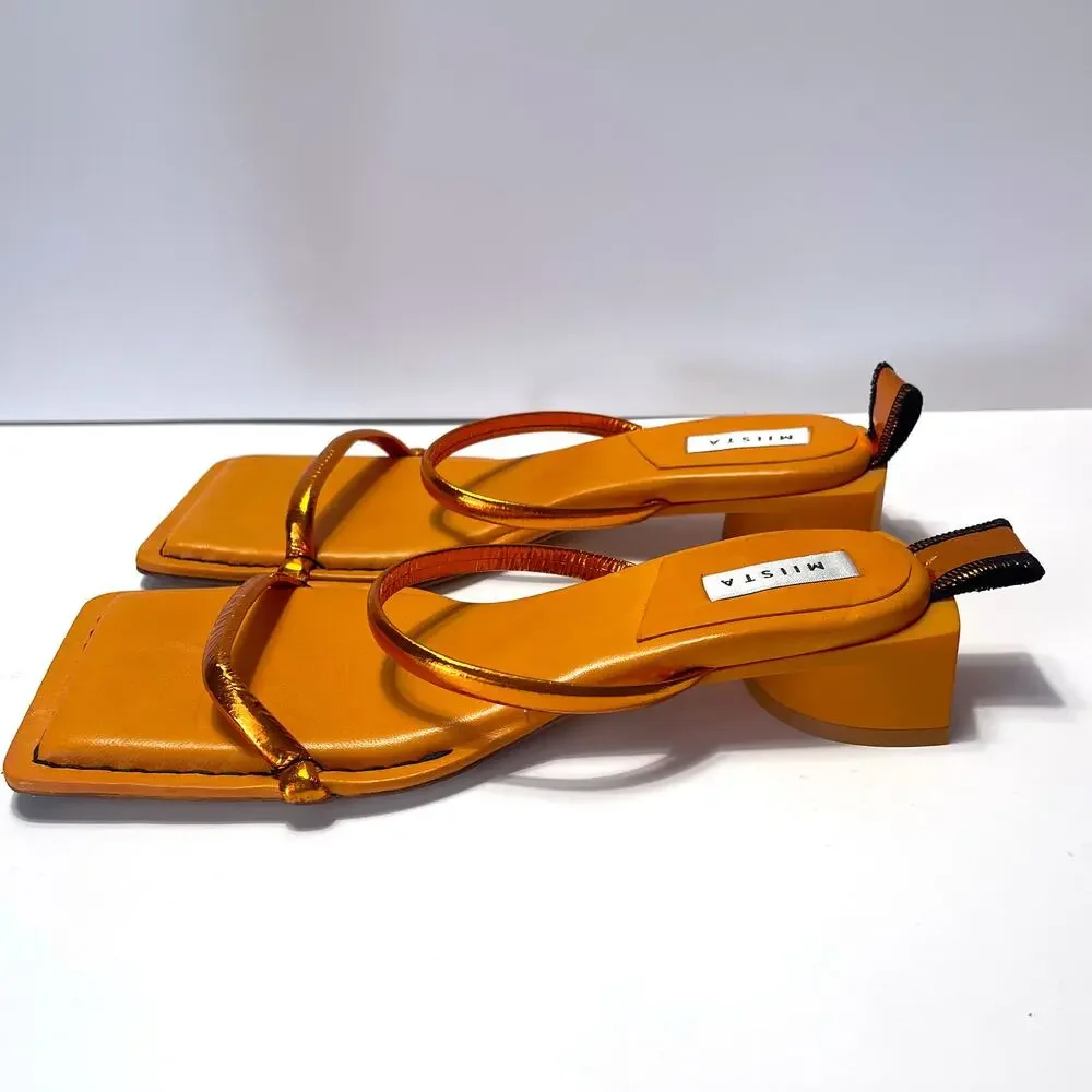 MIISTA NWOT Rejjie Metallic Square Toe Sandals in Orange Size 39/8.5